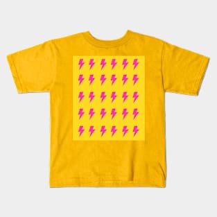 Hot Pink Lightning Pattern on Bright Yellow Kids T-Shirt